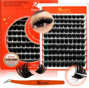 Self Adhesive Eyelashes, 200D Fluffy No Glue Needed Lashes, DIY Lash Cluster Eyelash Extensions Kit 10‑20mm,100pcs D Curl Soft Natural Lashes with Tweezers–Fake Cat Eye Individual Clusters