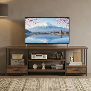 63" TV Stand for 55-75 Inch TVs, Media Console with Built-in Power Outlet & 2 Fabric Drawers, 110lb Capacity Entertainment Center for Living Room, Bedroom