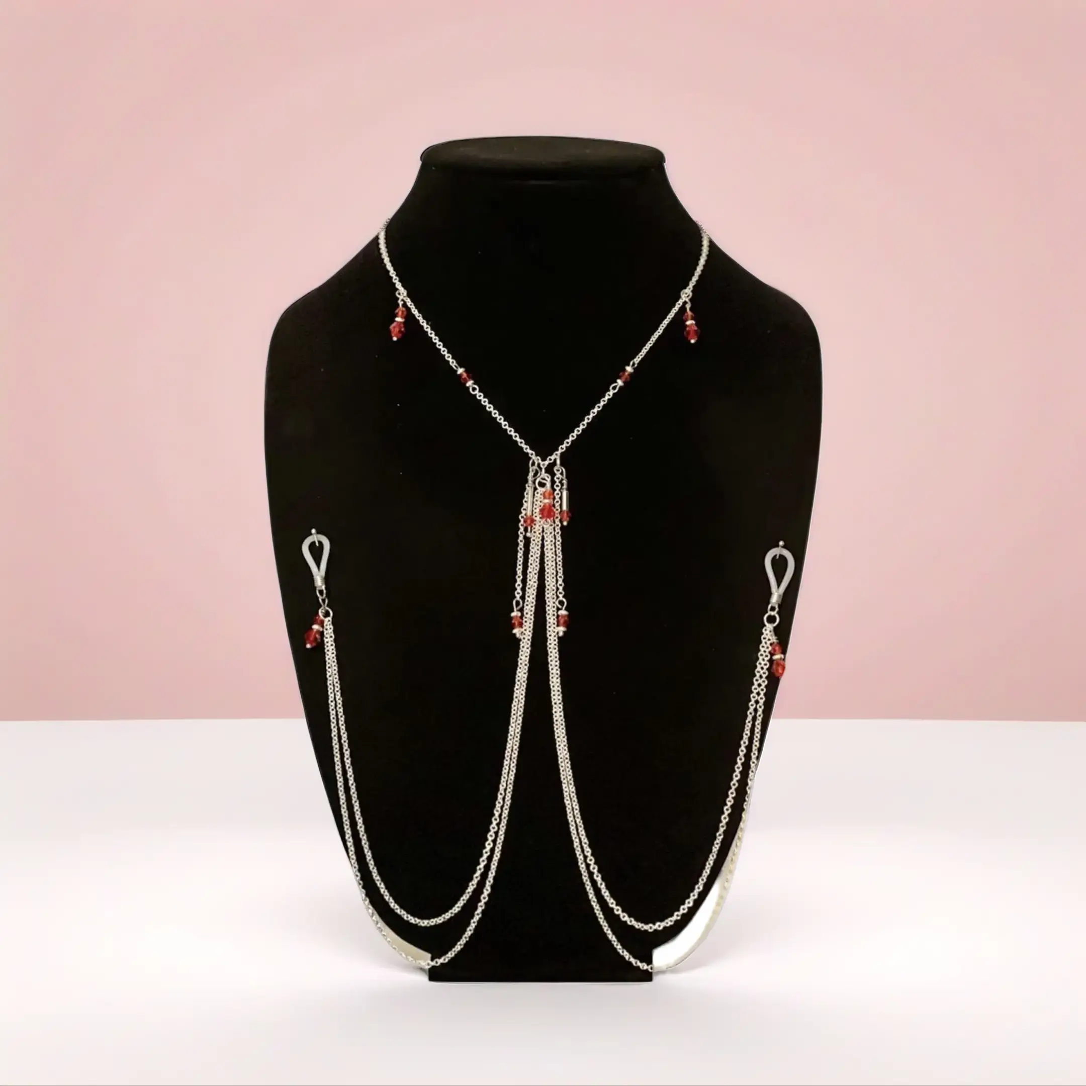 Non-Piercing Crystal Nipple Rings with Body Chain, Adjustable Size Connected Set, Handmade Festival Wear Jewelry with Crystalline Accents, Sparkling Silver or Gold Tone Body Accessory