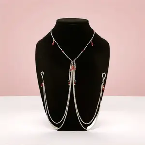 Crystal Non‑Piercing Nipple Rings with Body Chain • Adjustable Handmade Jewelry • Sparkle Body Accessory in Silver or Gold Tone