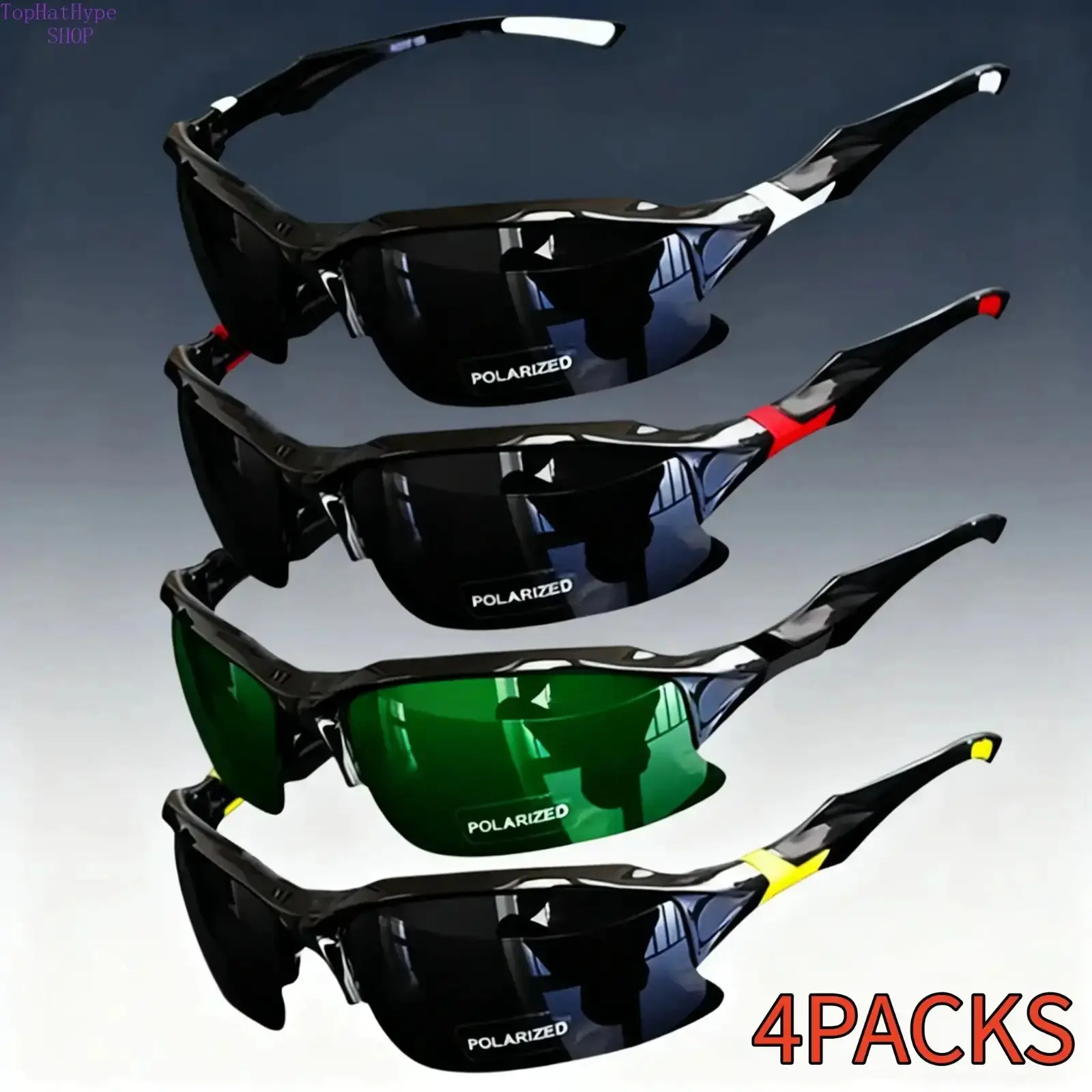 Unisex Polarized Windproof Wrap-Frame 4-Pack Flexible Men's Sunglasses for Baseball, Running Outdoor Daily Use