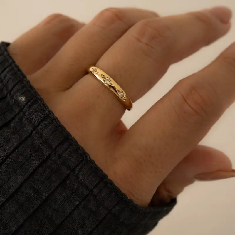 Dainty Starburst Stacking Ring for Her, Gold Plated or Silver Finish Celestial Ring with CZ, Minimalist Jewelry Gift, Gold Rings