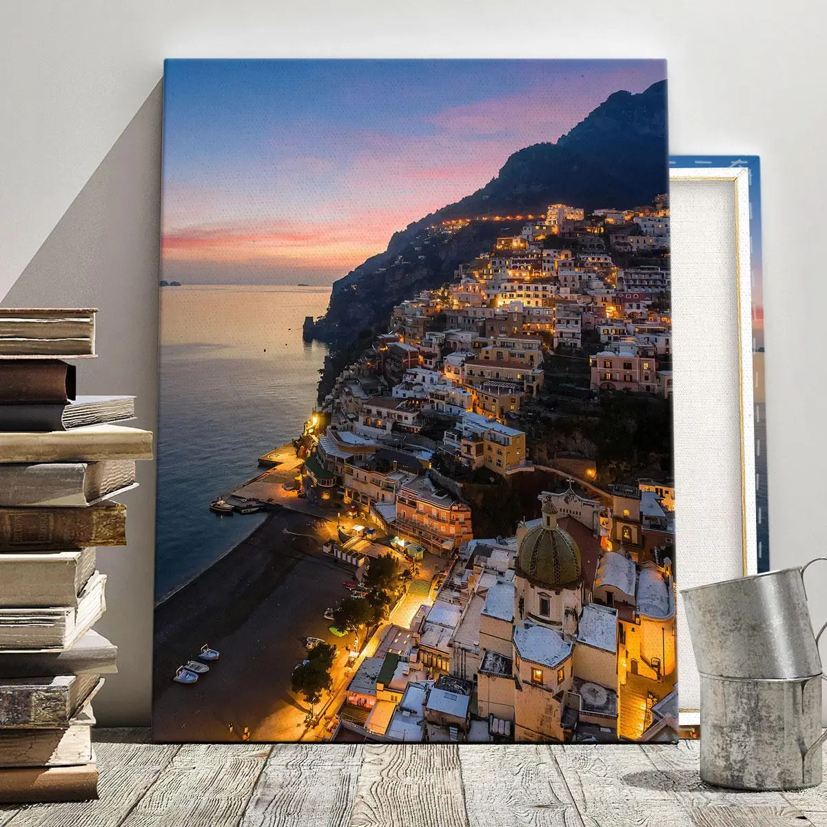 Amalfi Town At Sunset, Modern Art, Fashion Decoration, Living Room Bedroom Decoration, Hallway Office Mural, Kitchen, Home Artistic Poster, Canvas Prints, Ideal Gift, Ornaments