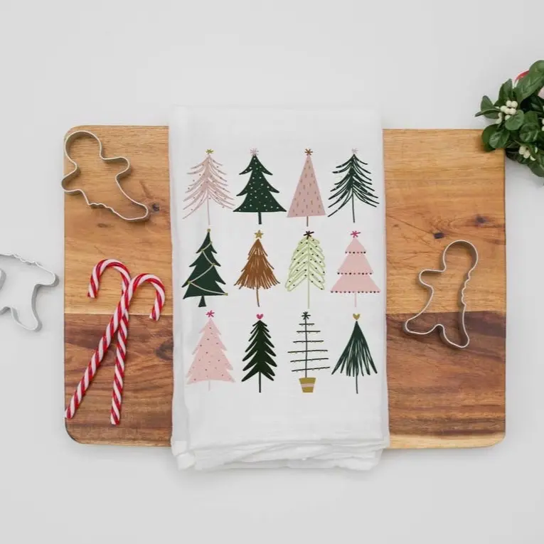 Watercolor Christmas Trees Kitchen Towel