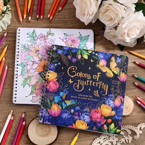 Flower & Butterfly Pattern Coloring Book, 1 Count 30 Sheets Spiral Bound Coloring Book, Kill Time Graffiti Painting Drawing Art Book, Birthday Gift, Watercolor Painting Book