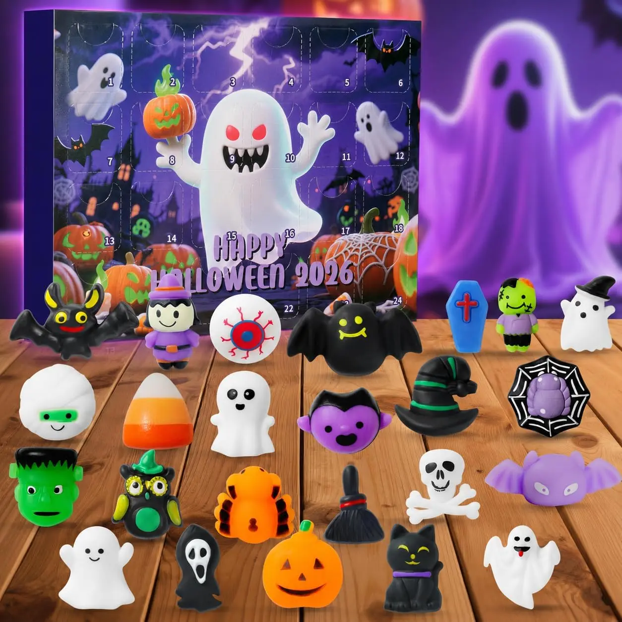 Halloween Advent Calendar 2026 with 24Pcs Mochi Squishy Toy,24 Days Holiday CountDown to Halloween,Countdown Calendar for Adult Teens Kids Girl Boy,Trick or Treat Prizes Gift,Party Favors
