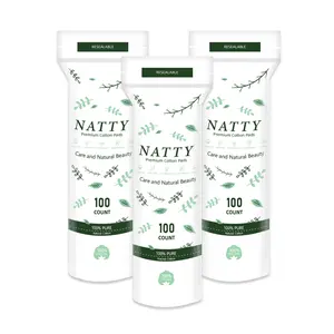 Natural Cotton Makeup Wipes 3 Pack (total 300 Pieces), Reusable Sealed Round Cotton Pads, Non-Falling Fluff, for Makeup Removal and Skincare, Makeup Remover, Reusable Makeup Removers