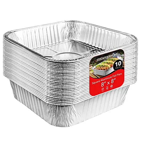 8x8 Foil Pans (50 Pack) 8 Inch Square Aluminum Pans - Foil Pans - Disposable Food Containers Great for Baking Cake, Cooking, Heating, Storing, Prepping Food