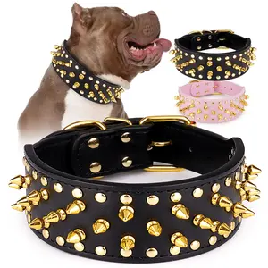 Wide Spiked Dog Collar   Chain Collars Mushroom Rivet Pu Leather Adjustable Durable Spike Studded Pet For Pitbull Mastiff Bulldog Pugs Husky Rottweiler