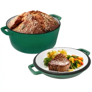 2-in-1 Enameled Cast Iron Dutch Oven with Self-Basting Lid, For All Stovetops Including Induction, Oven Safe, Superior Heat Retention & Moisture Lock (2QT+6QT)