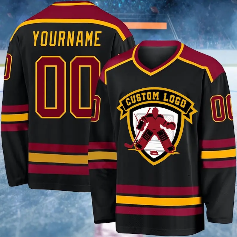 Custom Hockey Practice Jersey, Personalized Name Number Long Sleeve Ice Hockey Shirt, Unisex Training Fan Jersey S-5XL