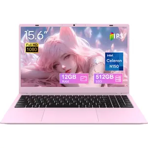 2026 New Laptop Computer Intel N150 Processor up to 3.6GHz 12GB DDR5 RAM 512GB SSD Storage WiFi 6 Bluetooth 5.2 Physical Camera Switch Fast Charging Long Battery Life Pink Tools for Students