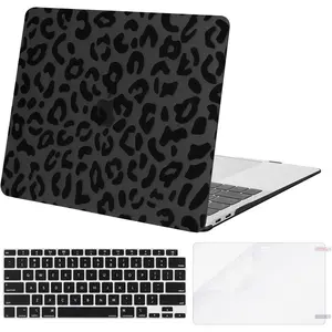 MOSISO Compatible with MacBook 13 inch Case 2022 2021 2020 2019 2018 Release A2337 M1 A2179 A1932 Retina Display, Plastic Leopard Grain Hard Shell CaseKeyboard CoverScreen Protector, Black