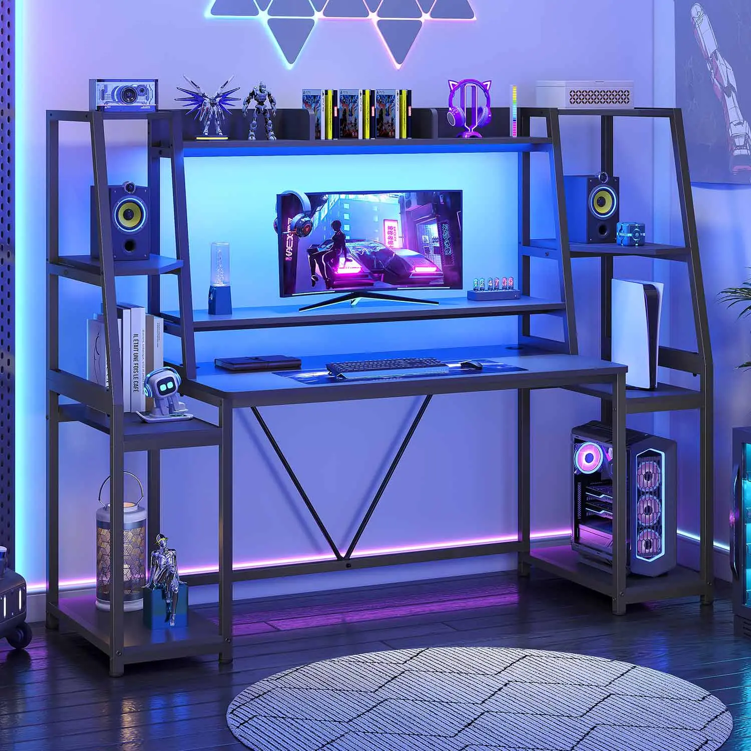 Sedeta 65.7-Inch Durable Modern Metal Frame Gaming Computer Desk - Wood/Metal Ergonomic Office Desk with LED Lights, Monitor Stand, Reversible Corners, Large Storage, 45.2"(L)*21.6"(W), Easy Home Office Assembly (Assembly Required)