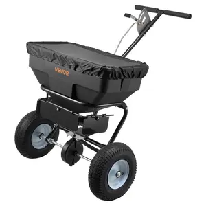 VEVOR Walk-Behind Spreader, 12ft Spreading Width, Push Broadcast Spreader with 13 All-Terrain Tires, Adjustable Flow Control, 130lbs Capacity Hopper, Lawn Spreaders for Fertilizer Seed Ice Melt