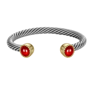 Aprilery Red Agate Dual-Stone Cuff – Elegant Open Bangle Jewelry with Natural Gem Accents
