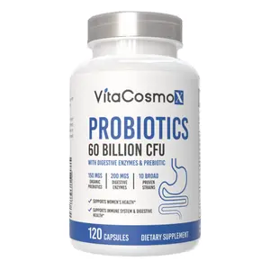 VitaCosmoX Probiotic 60 Billion CFU with Prebiotics | 120 Veggie Capsules | Catered for Men & Women