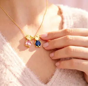 Kids Birthstone Interlocking Necklace, Sentimental Mother Child Bond Pendant Jewelry, Dainty Personalized Keepsake,Gift for Mom Women Daughter