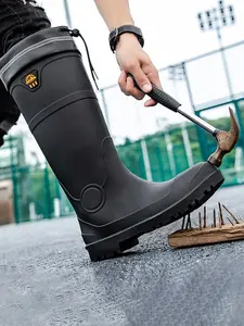 Fashionable Men's Long Boot Rain Shoes, Outdoor Work Steel Toe Safety Boots, Industrial Construction Boots, Comfortable Waterproof Footwear for All Seasons, Waterproof Wellington Boots