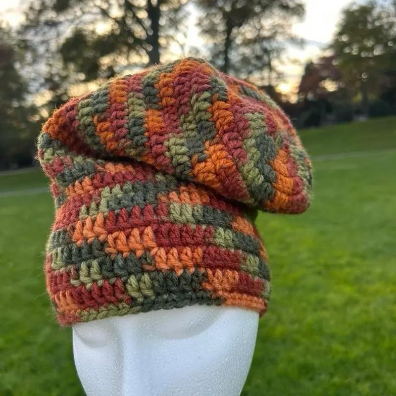 Crochet Beanie with Colorful Stripes - Perfect for Fall and Winter