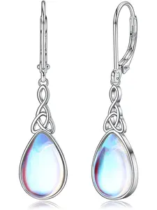 Dangle Earrings for Women Girls Leverback Dangling Earrings Teardrop Moonstone Celtic Triangle Drop Earrings Hypoallergenic Jewellery With Gift Box