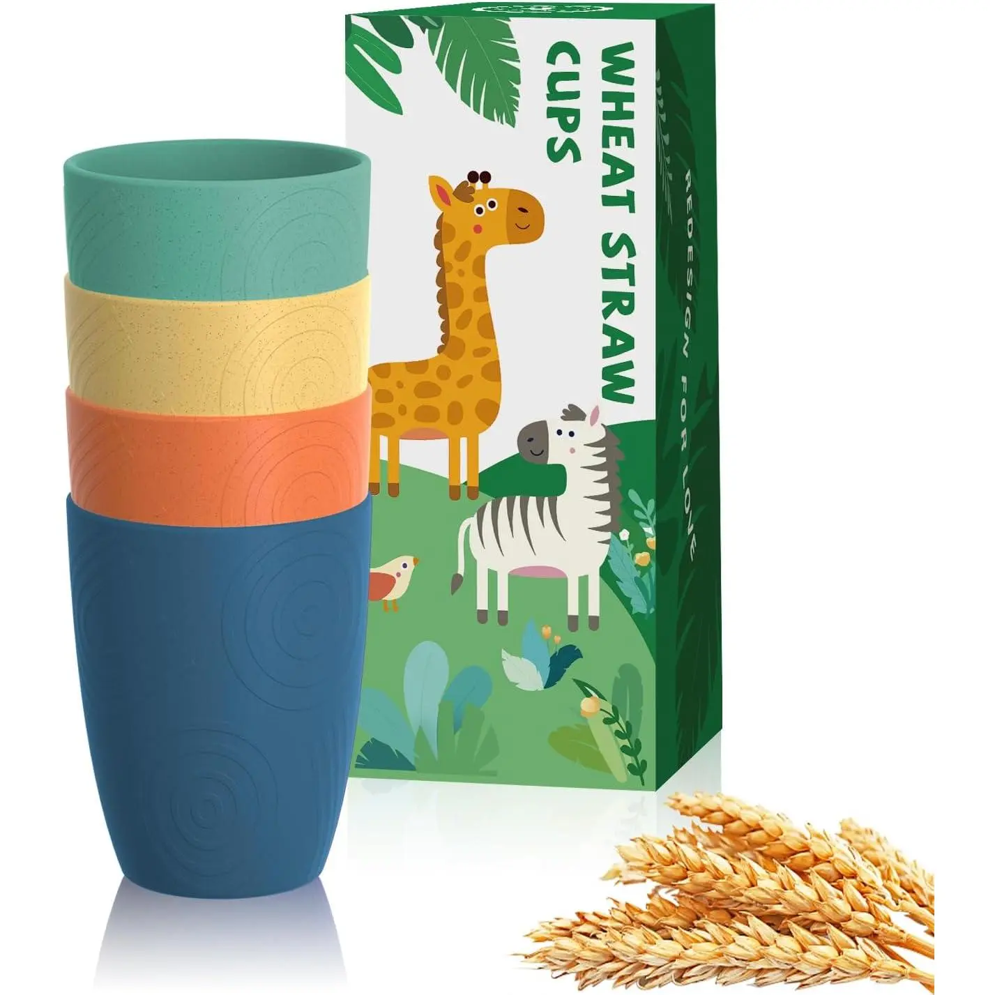 Baby Wheat Straw Drinking Glassware Drinkware 4-Pack, 12 oz Unbreakable Reusable Tumblers, Microwave-Safe Everyday Kids Kitchen Accessories (Multi-Color), Drinkware Accessories, Tumbler Cup, Toddler Tumbler Cups