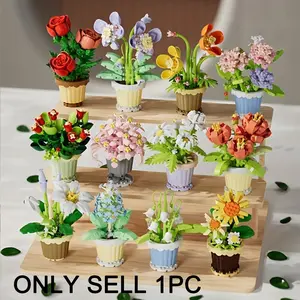 Flower Building Blocks, Creative Building Blocks, Diy Building Model, 1 Set Mini Potted Plant Model Building Blocks, Desktop Ornament, Home Decoration, Educational Fun Toys, Birthday Gift