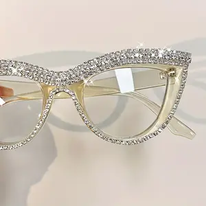 Quality Eyeglasses for Presbyopia, Cat Eye Full Rim Reading Glasses (+1.0 to +4.0 Diopters) with Rhinestone Embellishments, PC Frame and Lens, Black