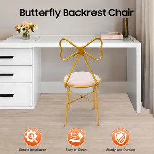 Sturdy Butterfly Curved Chair - 220lbs (100kg) Load Capacity, Soft Flannelette Cushion, Comfy Chair for Vanity & Pedicure Use in Salon, Home Supplies