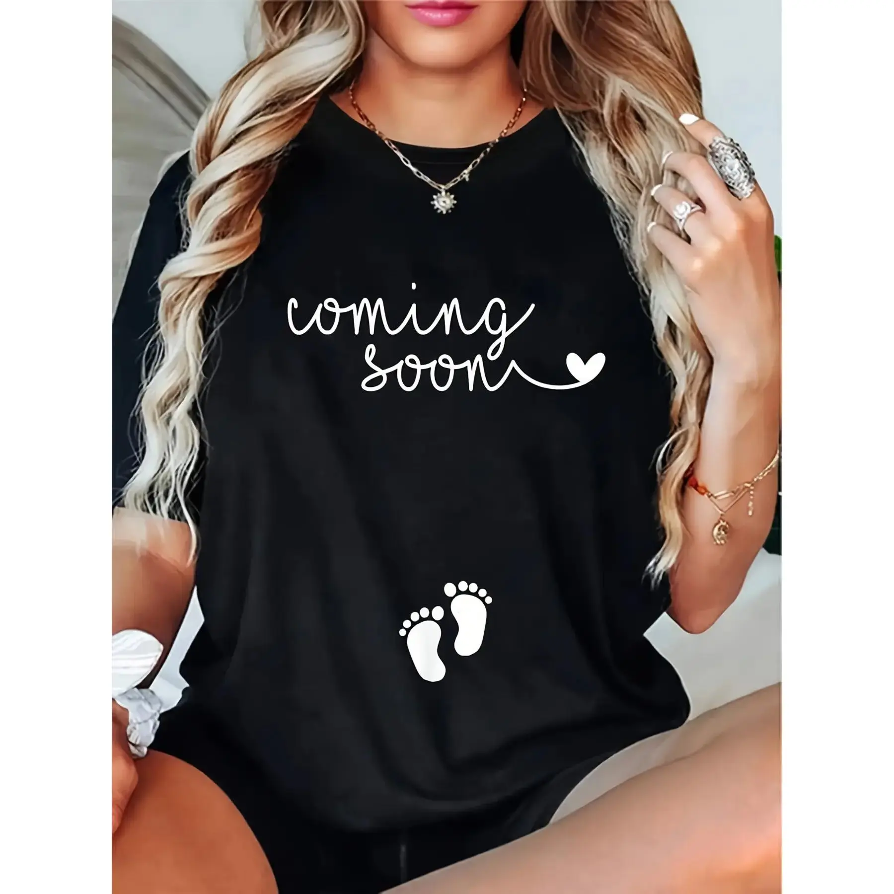 [Pregnancy T-Shirt] 100% Casual Plus Size T-Shirt   Pregnancy Announcement for Pregnant Mom   0XL-4XL graphic tee