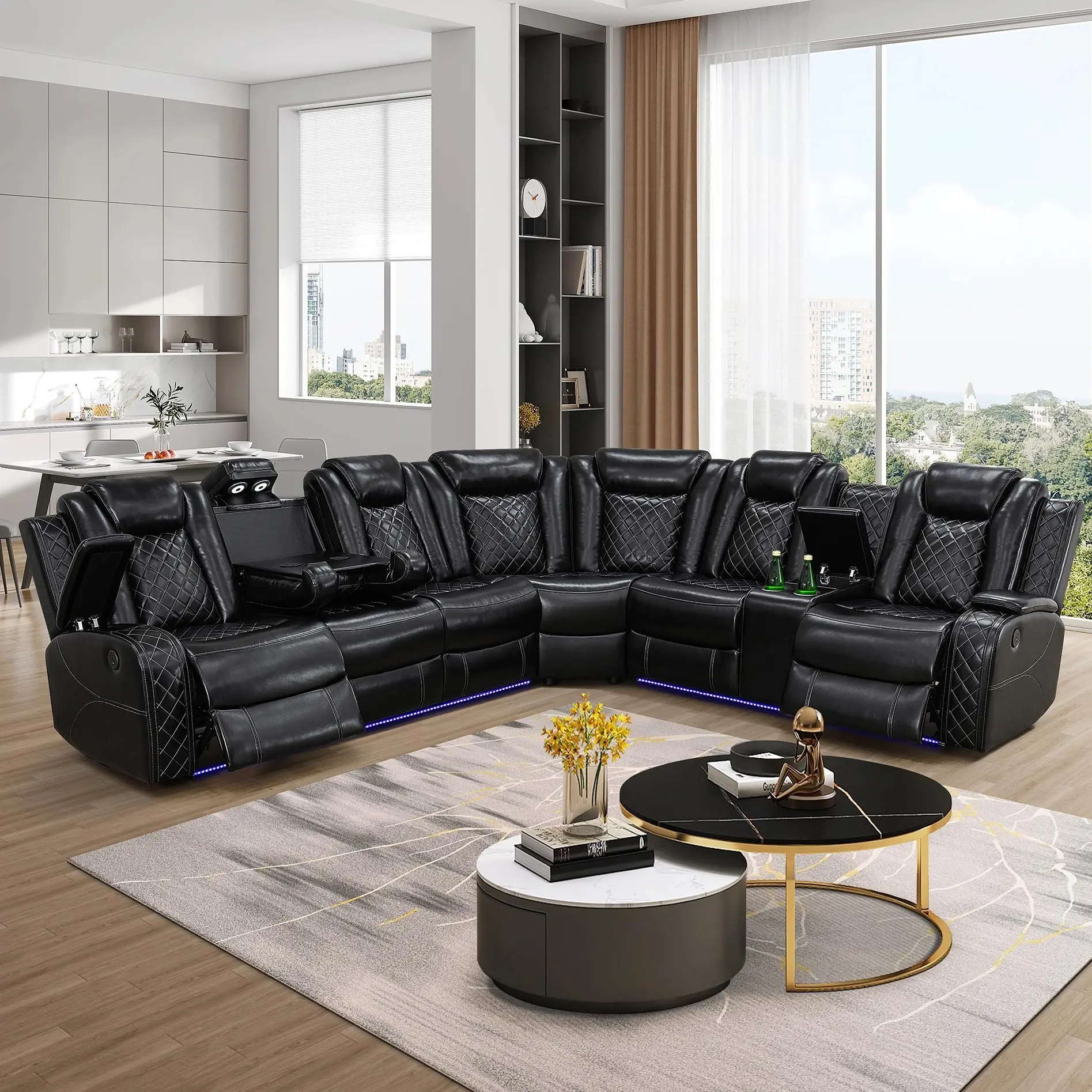 Black 3-Piece Faux Leather Reclining Sofa Set with Fixed Arms - Sturdy Frame, Breathable Material, Soft Cushions, Recliner Function, Easy Assembly, Ideal for Home Living Rooms, DIY Enthusiasts, Modern Indoor Furniture