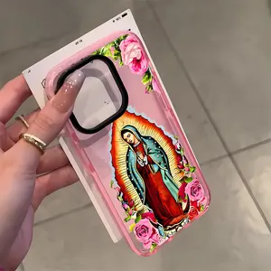Virgin Mary Floral Pattern Phone Case for iPhone 17 16 15 14 Pro Max 13 12 11 Plus Clear Crystal Drop-proof Slim Silicone Shockproof Transparent Protective Cover