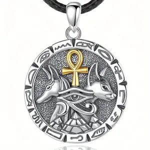 Vintage Egyptian Ankh Cross Anubis Titanium Steel Necklace Personalized Cultural Symbol Pendant