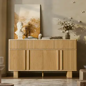 Modern Buffet Cabinet with Storage, 55" Wide Sideboard Cabinet with 3 Drawers and 4 Doors, Reinforced Wide Legs for Dining Room, Entryway & Living Room, Light Oak