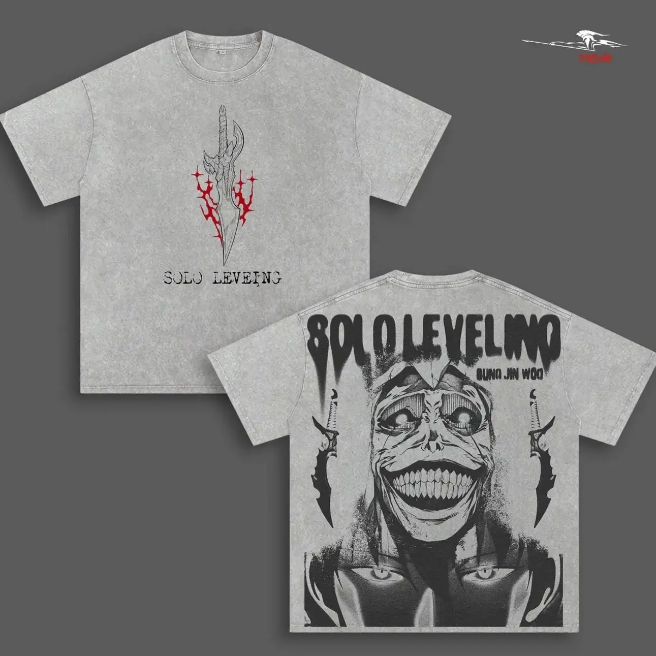 Solo Leveling Anime Double Printed Vintage Washed Tee Unisex Oversize Anime Manga Washed Heavyweight Cotton T-shirt LU9