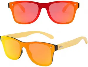 Bamboo Wood Polarized Sunglasses for Men & Women – Red Orange Mirror Lens, UV400 Protection, Lightweight Eco-Friendly Design