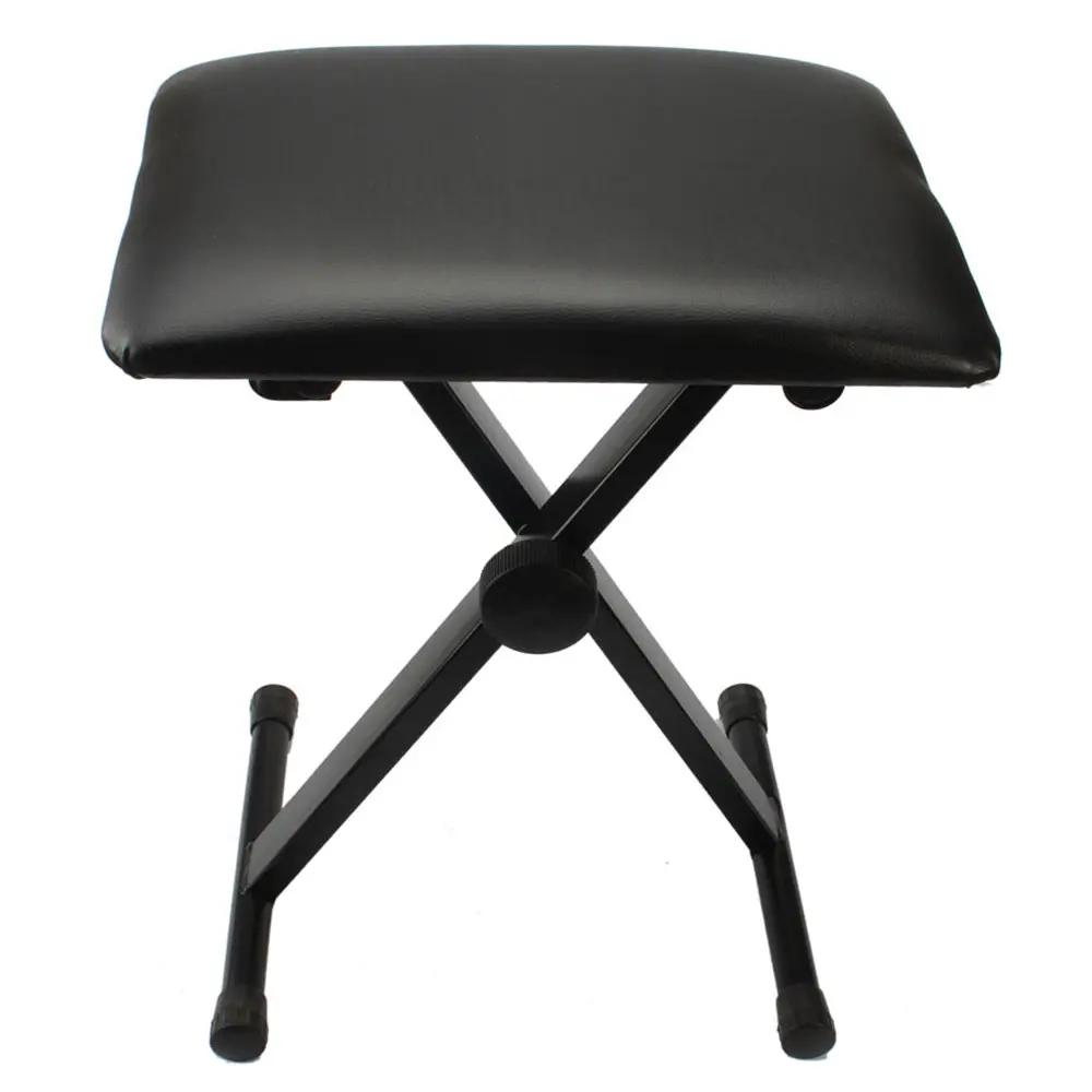 Adjustable Folding Piano Bench, Black Keyboard Stool with Padded Leather Seat, Height 18–20 Inch, Portable Music Chair with Iron Frame