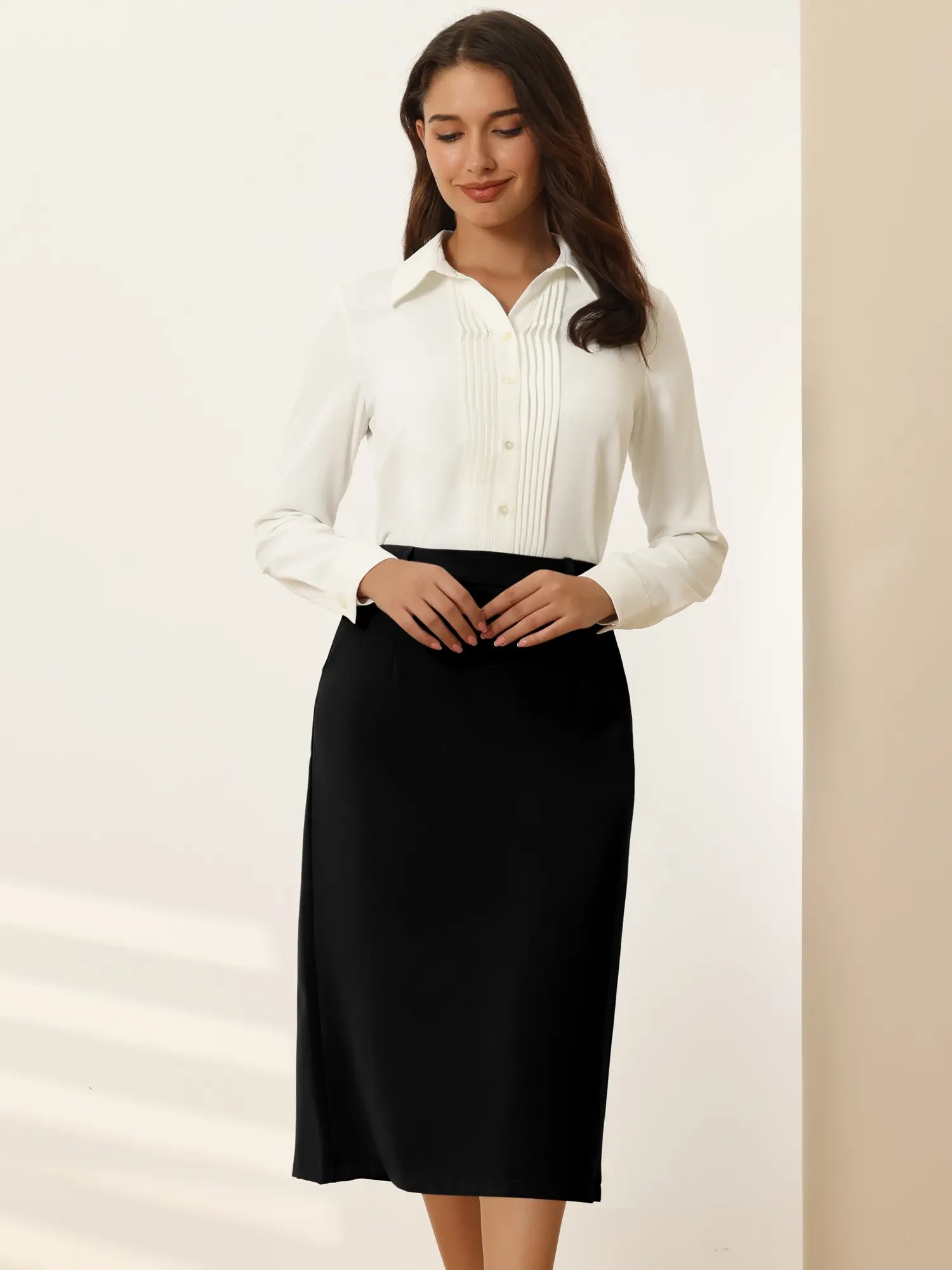 INSPIRE CHIC High Waist Split Back Basic Midi Pencil Skirt