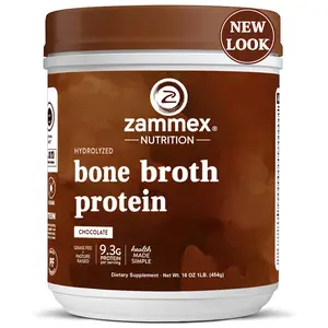Zammex Bone Broth Protein Powder, Chocolate Flavor, Hydrolyzed Collagen for Skin, Hair, Joints & Nails, Dietary Nutrition for Fitness Supplement