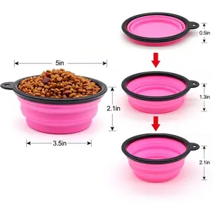 5" Portable and Foldable Small Dog Bowl-Pink set of 5