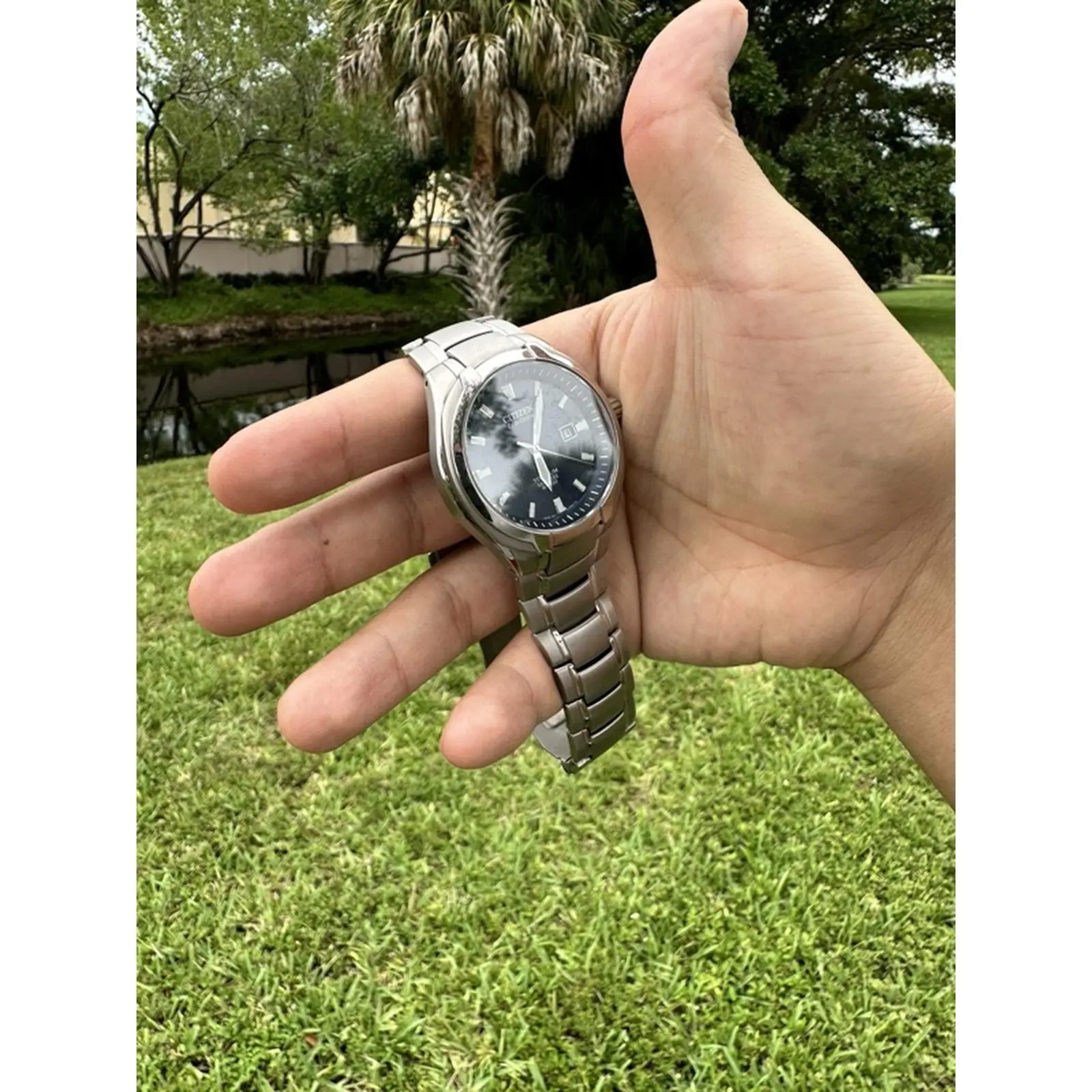 Citizen Eco-Drive Super Titanium Men's Watch - Pre-Owned Solar Powered with Blue Textured Dial & Sapphire Crystal - Water Resistant & Lightweight