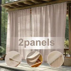 2-Pack Rainbow Hemp Outdoor Decorative Curtains, Translucent Privacy, Mimic Linen Feel, Top Rod Pocket Hanging, Ideal for Balcony, Courtyard, Patio