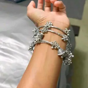 2.8 and 2.10 Silver Kashmiri Bangles Trending Fashion Traditional Indian Pakistani 4-Piece Set Bells & Ghungroo Types