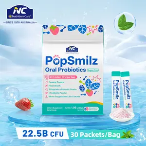 NC PopSmilz Oral Probiotics - Sweet Comfort Fresh Breath Sugar-Free Popping Candy 22.5 Billion CFU per Bag Healthcare Supplement Lactobacillus salivarius AP-32 Edible Fun Nutrition Care Optimum Oral Health