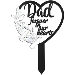 Stake Graves Cemetery Decorations - Dad Metal Memorial Grave Markers, Father Heart Graveyard Sympathy Plaque, Dove Remembrance Graveside Burial Decor Sign for Outside Yard Garden