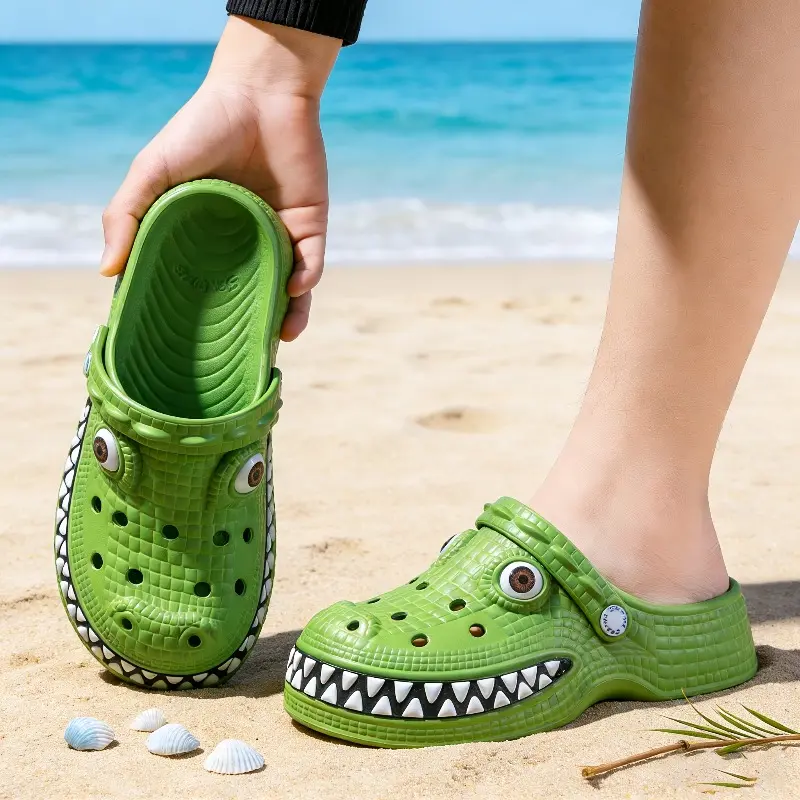 Unisex 3D Crocodile Clog Shoe, Casual EVA Sandals with Adjustable Strap, Lightweight Anti-Slip for Indoor Outdoor Use