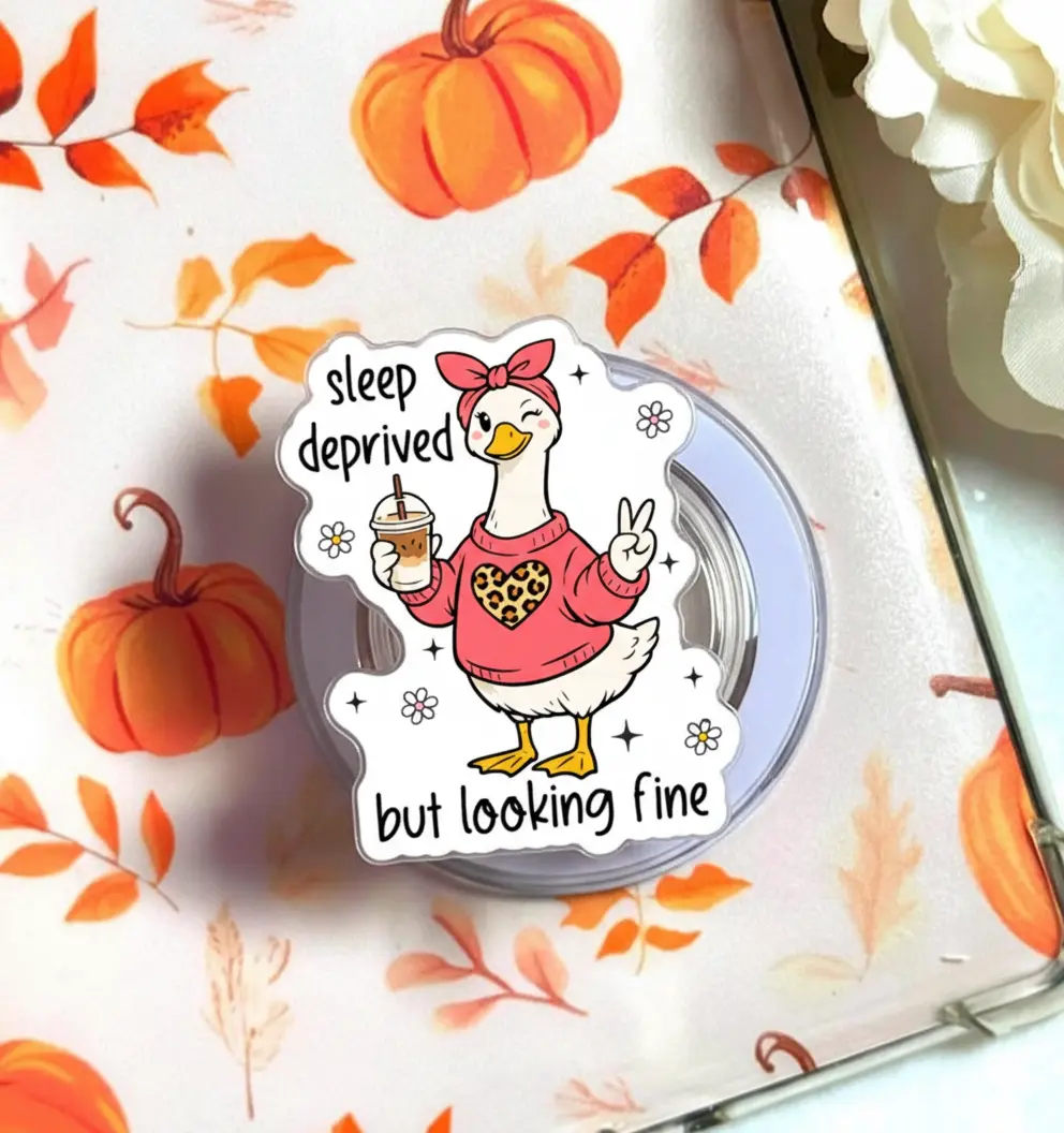 Sleep Deprived Goose Phone Grip - Magnetic Pop Socket & Kickstand - Funny Cute Accessory