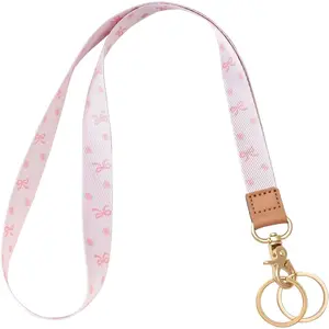 Badge Lanyard for ,  Lanyard Strap with Dual Keyrings Metal Hook for ID Badges, Long Cute Lanyard  for Women Girls, Bow Flower