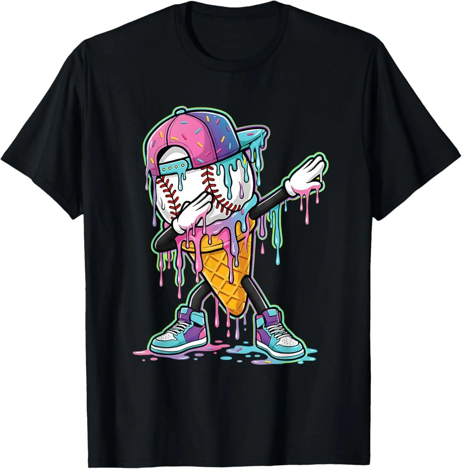 Dripping Baseball Drip Boys Ice Cream Drip Baseball Sport T-Shirt Cotton Fabric