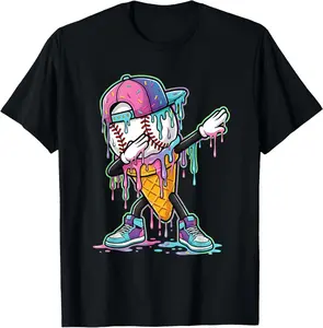 Dripping Baseball Drip Boys Ice Cream Drip Baseball Sport T-Shirt Cotton Fabric